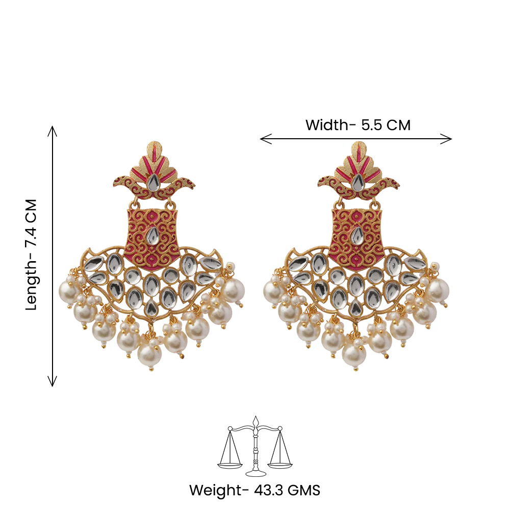 Tara- Stone Studded Hanginh Pearl Dangler earrings(Red)