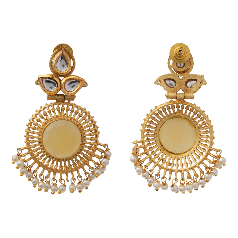 Nyra- Stone Studded Hanging Pearl Dangler Earrings(Yellow)
