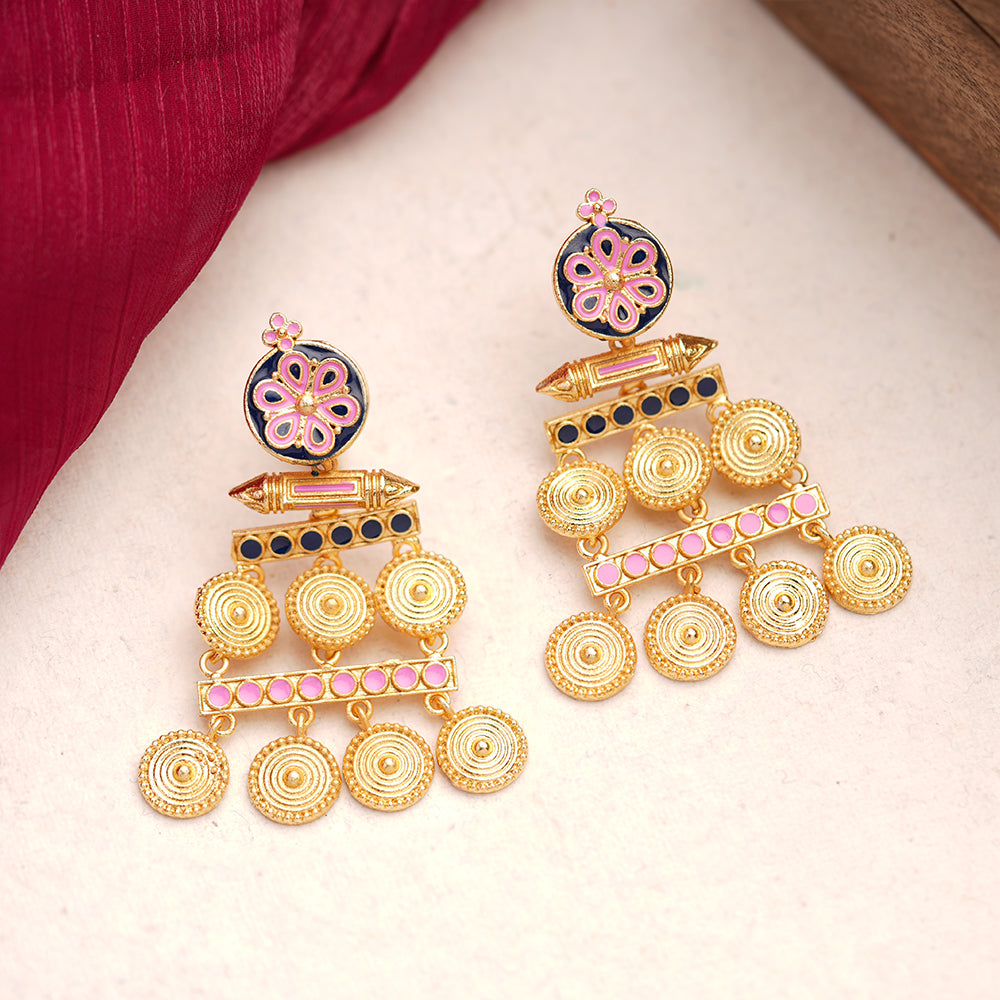 Aira- Stone Studded Dangler Earrings(Baby Pink)