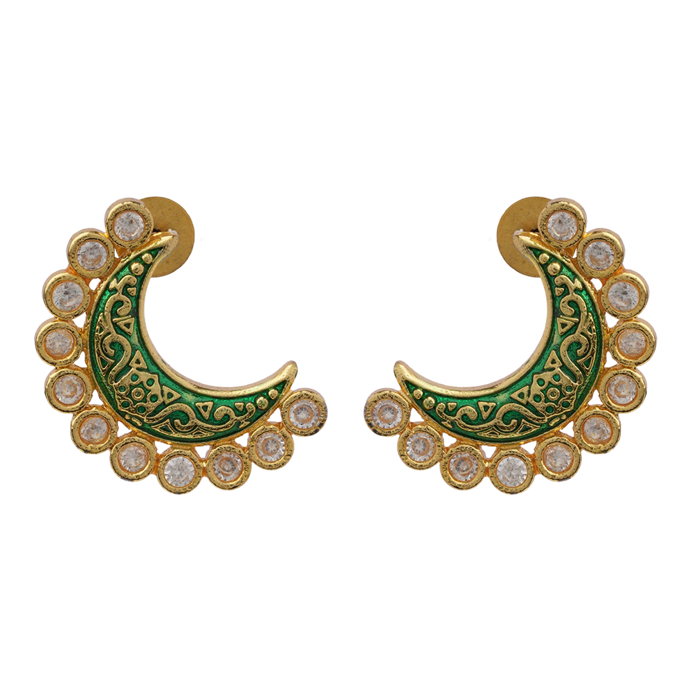 Kira- Kundan Studded Stud Earrings(Green)