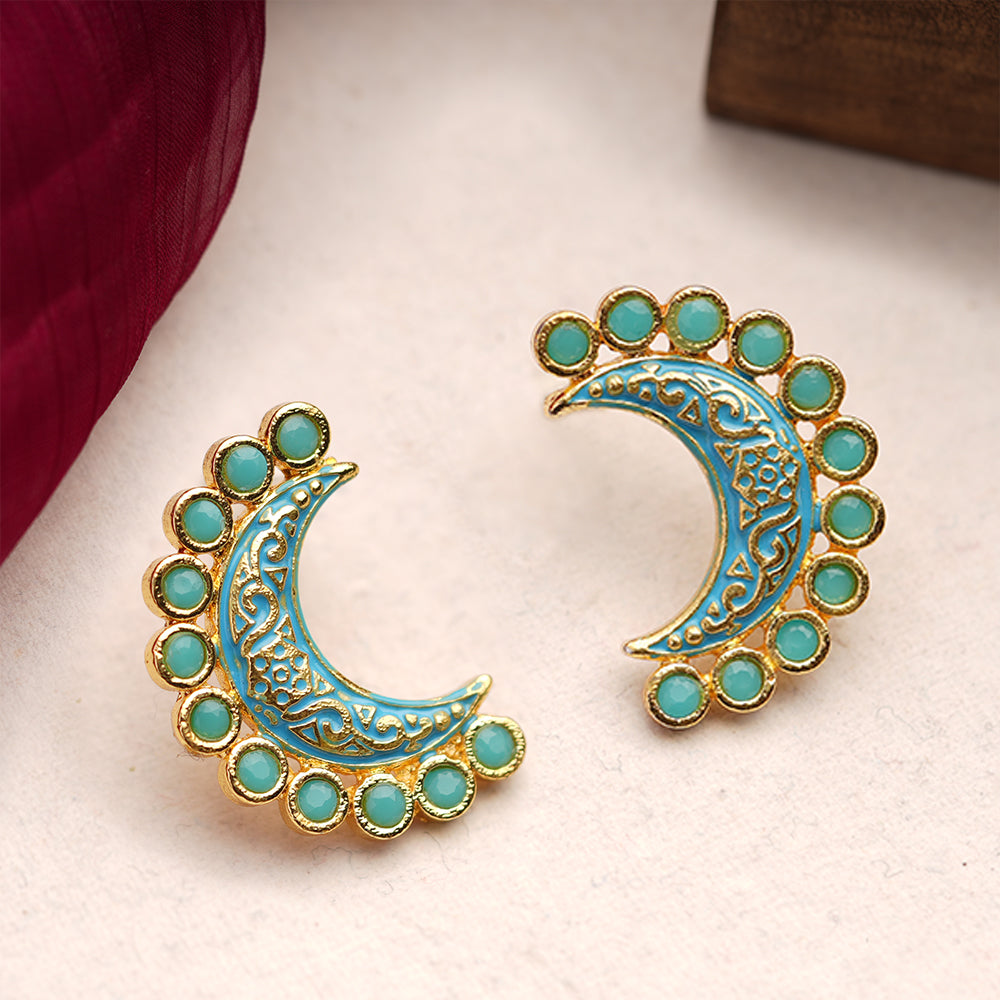 Kira- Kundan Studded Stud Earrings(Sky Blue)