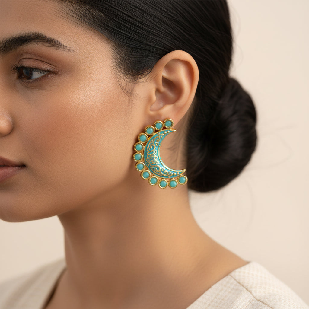 Kira- Kundan Studded Stud Earrings(Sky Blue)