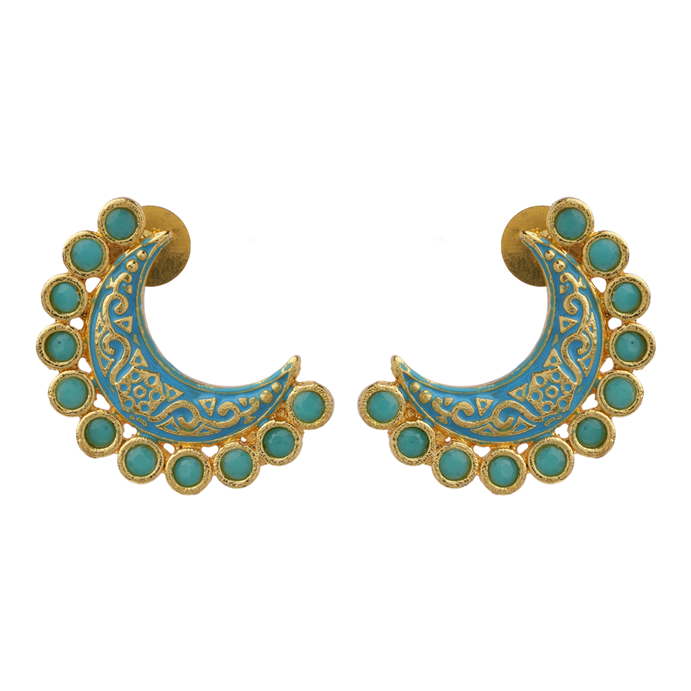Kira- Kundan Studded Stud Earrings(Sky Blue)