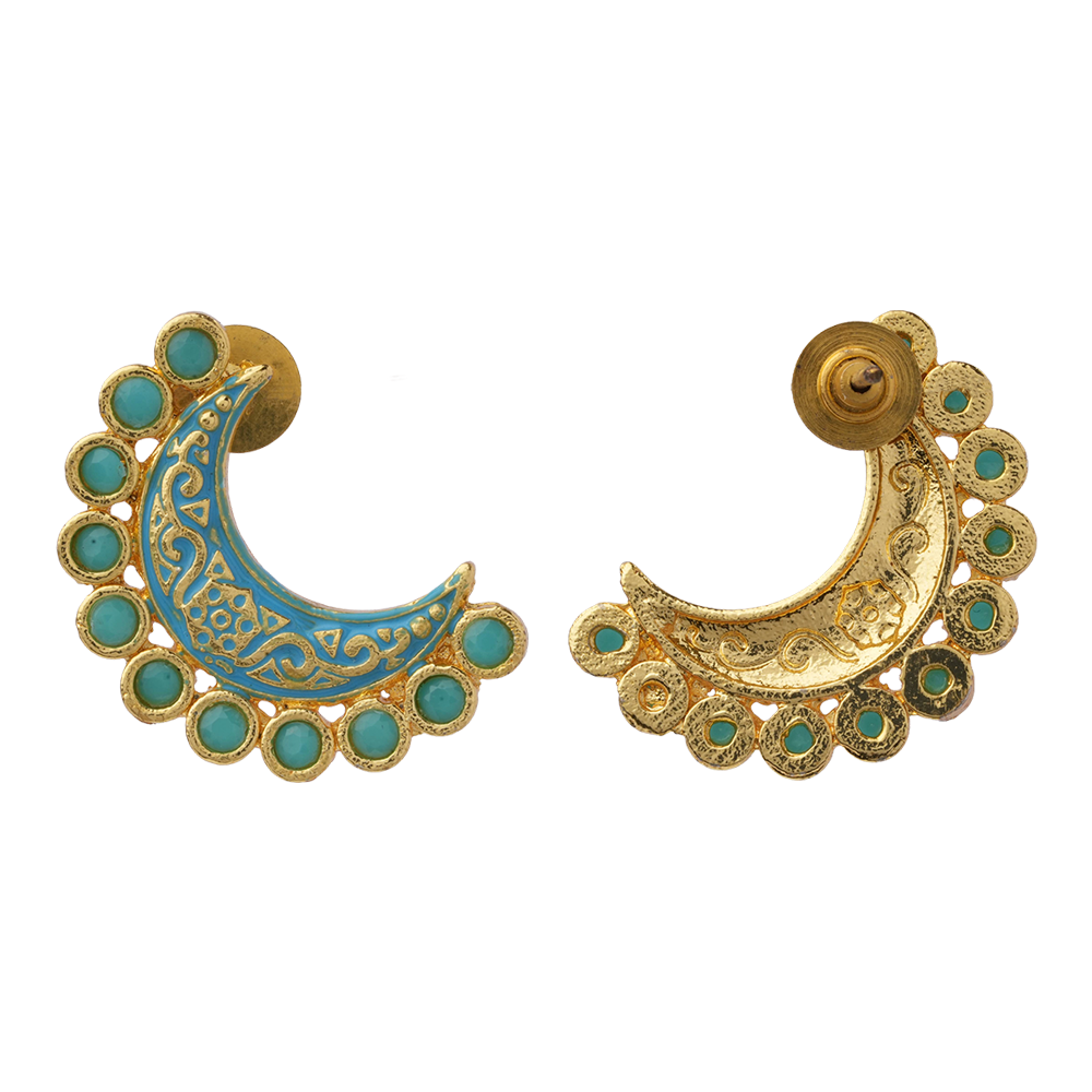 Kira- Kundan Studded Stud Earrings(Sky Blue)