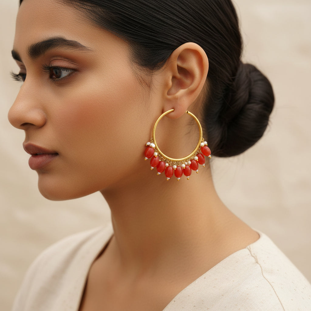 Zoya – Hanging Pearl Hoop Earrings