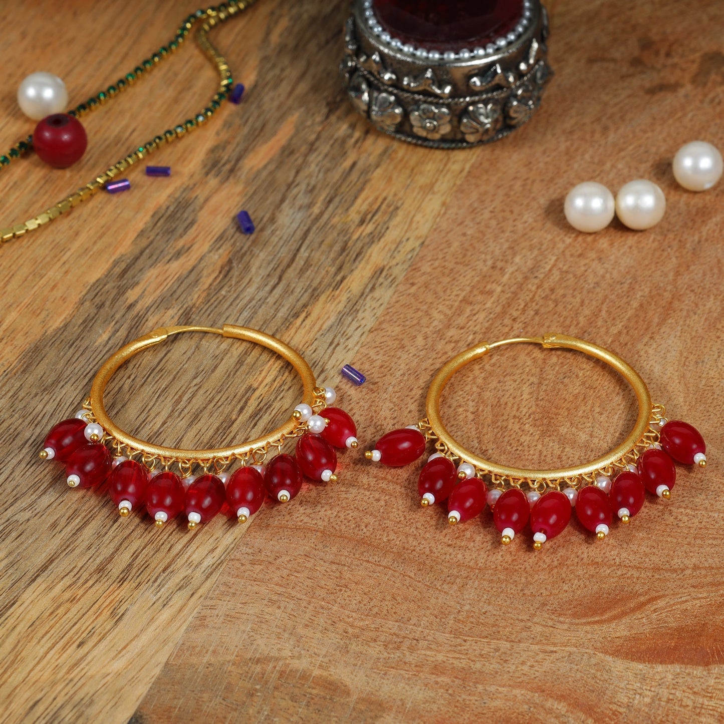 Zoya – Hanging Pearl Hoop Earrings