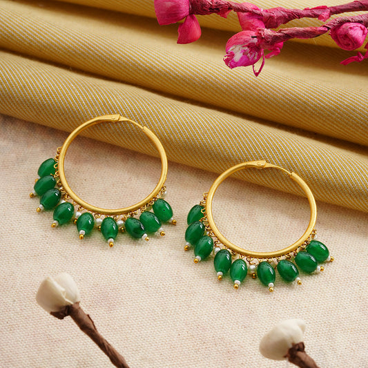 Zoya- Hanging Pearl Hoops Earrings(Green)