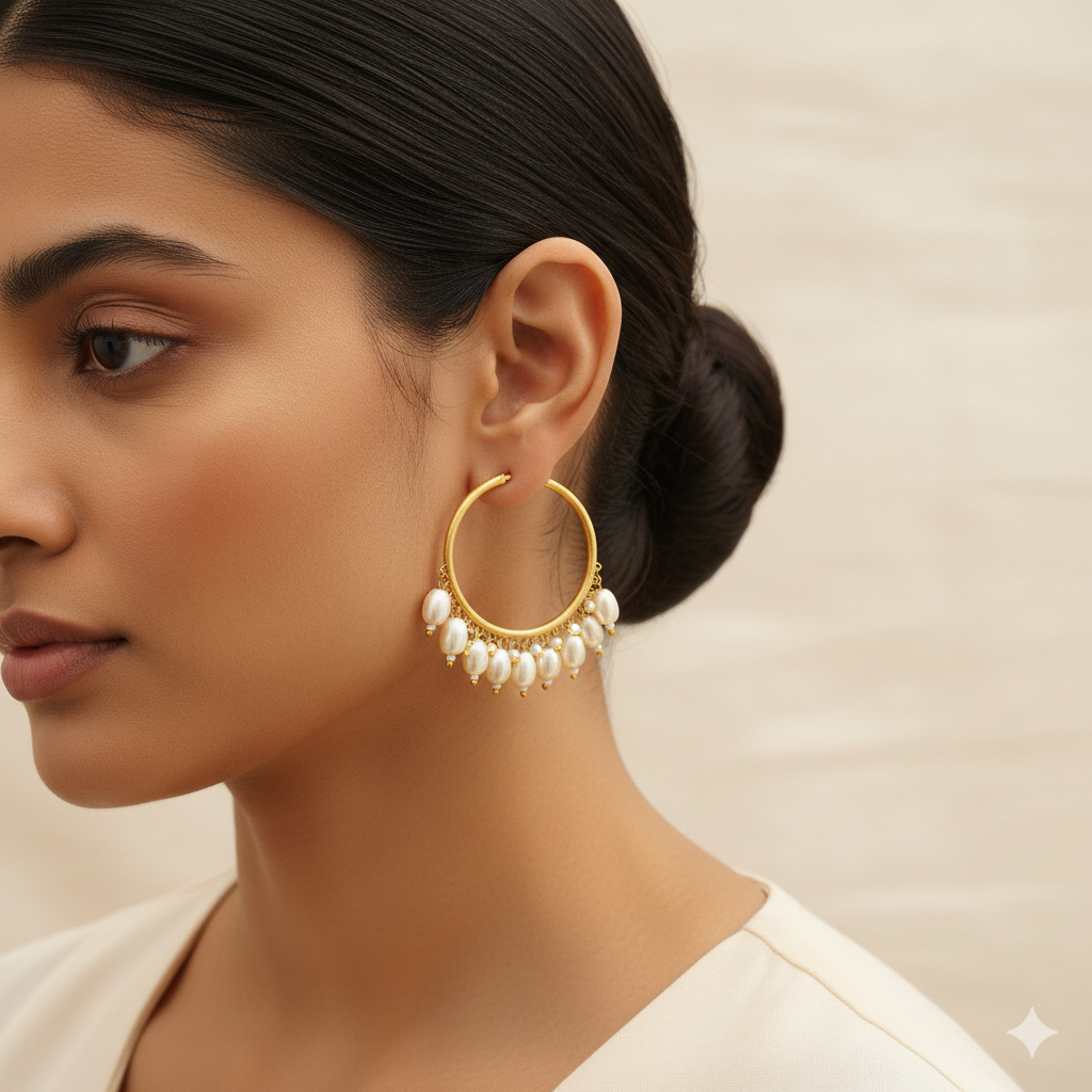 Zoya – Hanging Pearl Hoop Earrings