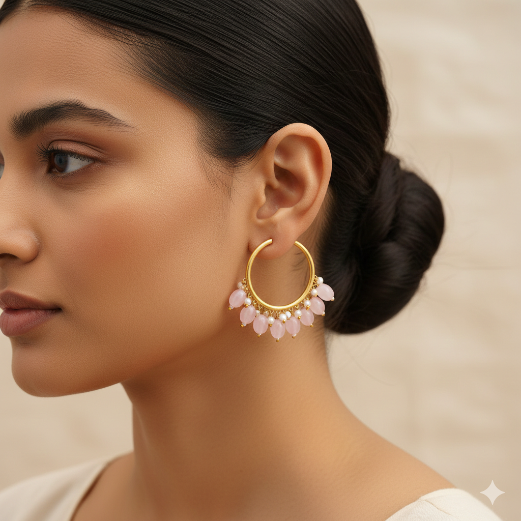 Zoya – Hanging Pearl Hoop Earrings