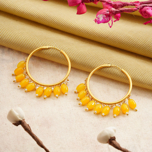 Zoya- Hanging Pearl Hoops Earrings(Yellow)