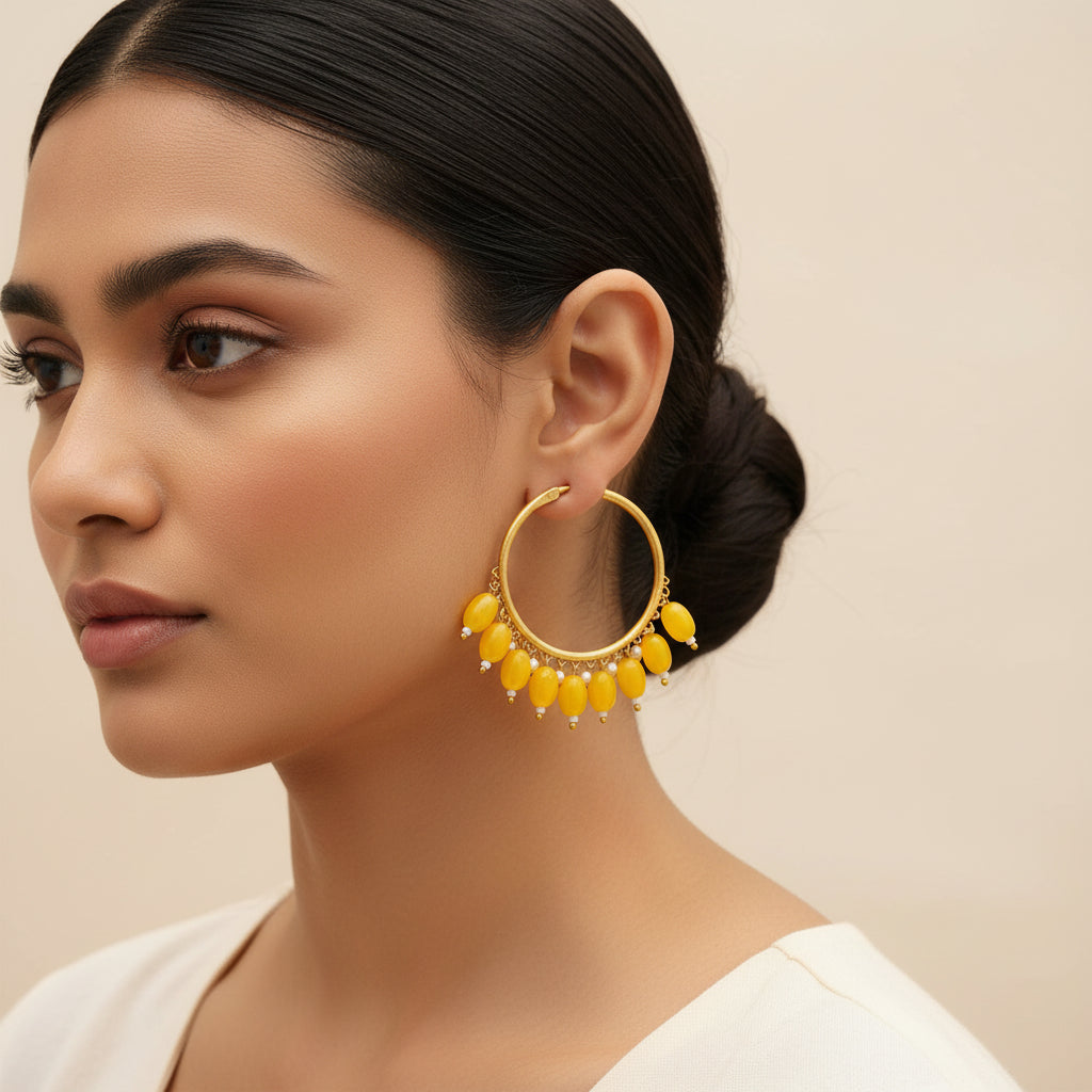 Zoya – Hanging Pearl Hoop Earrings