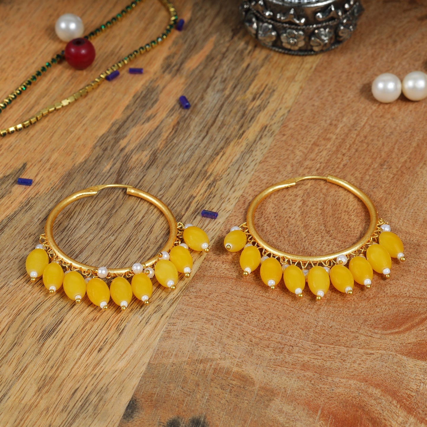 Zoya – Hanging Pearl Hoop Earrings