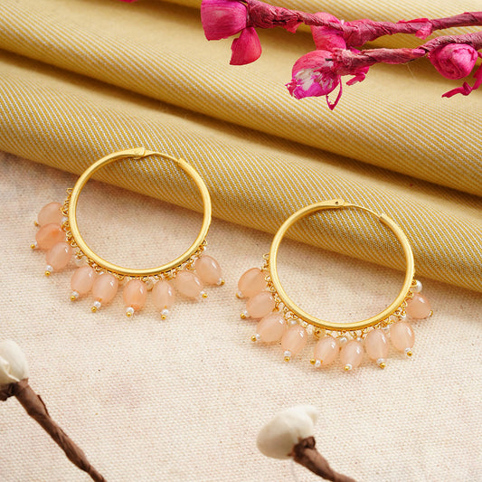 Zoya- Hanging Pearl Hoops Earrings(PeachPuff)
