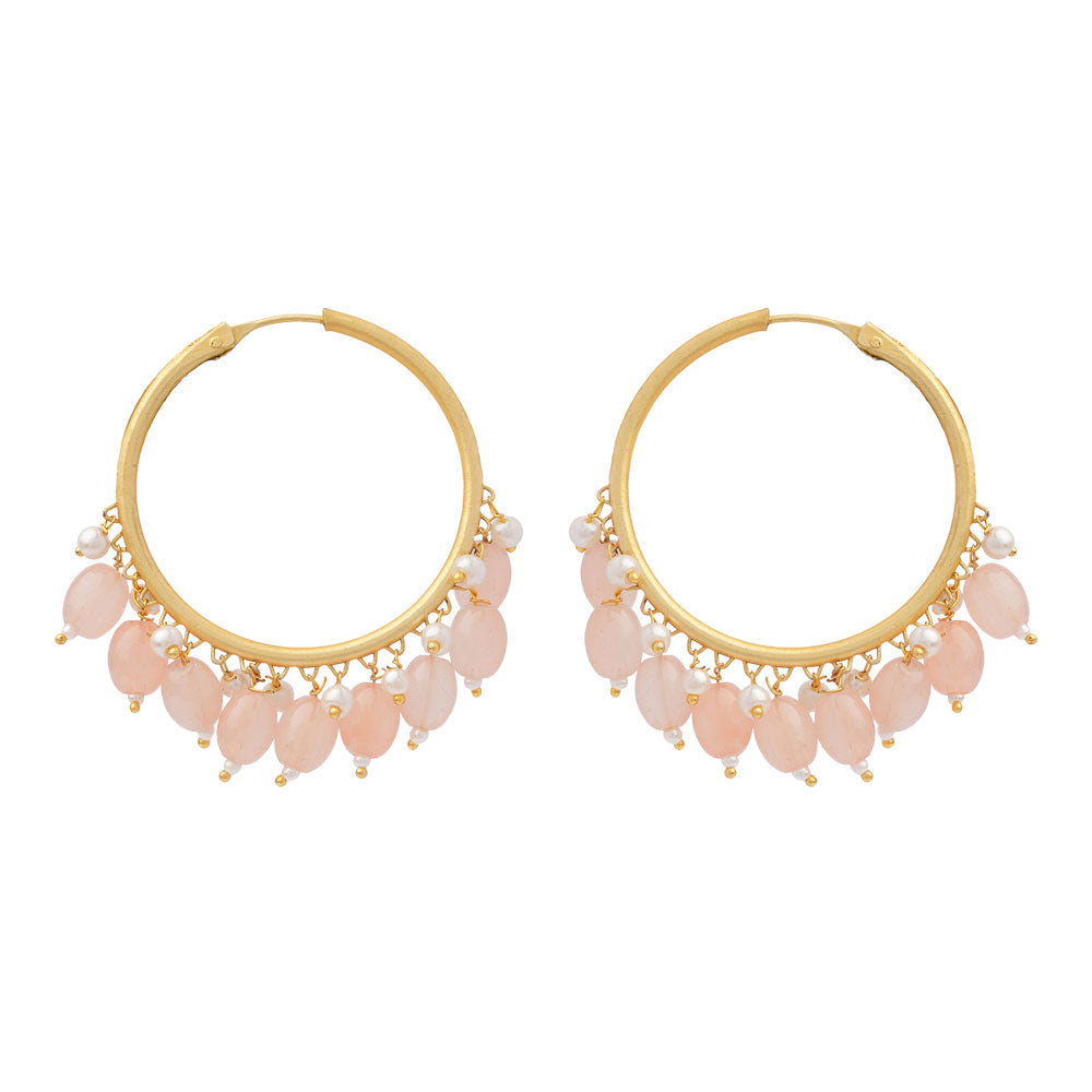 Zoya- Hanging Pearl Hoops Earrings(PeachPuff)