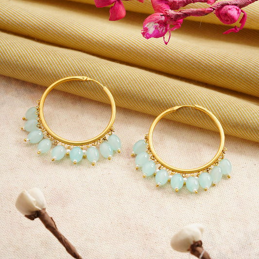 Zoya- Hanging Pearl Hoops Earrings(Pale Torquoise)