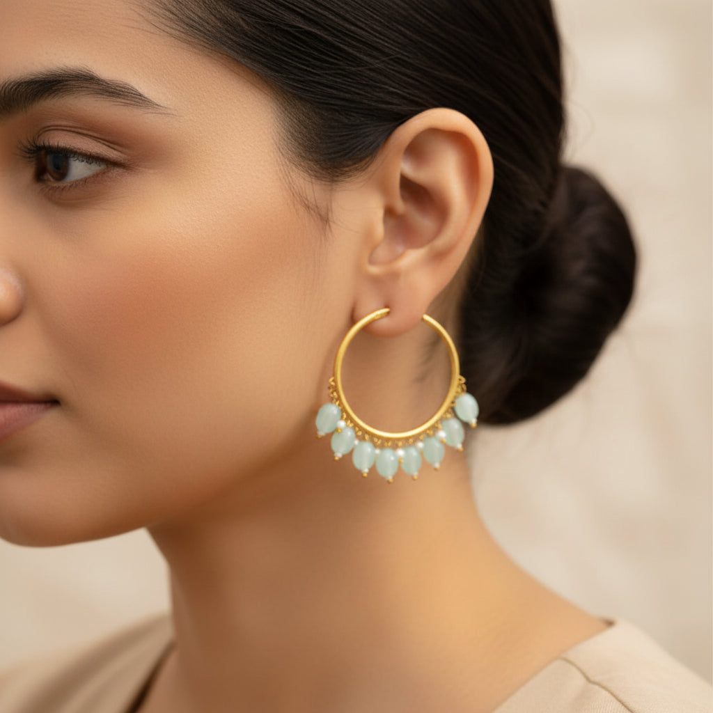 Zoya – Hanging Pearl Hoop Earrings