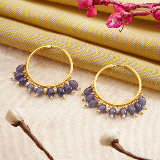 Zoya- Hanging Pearl Hoops Earrings(Purple)
