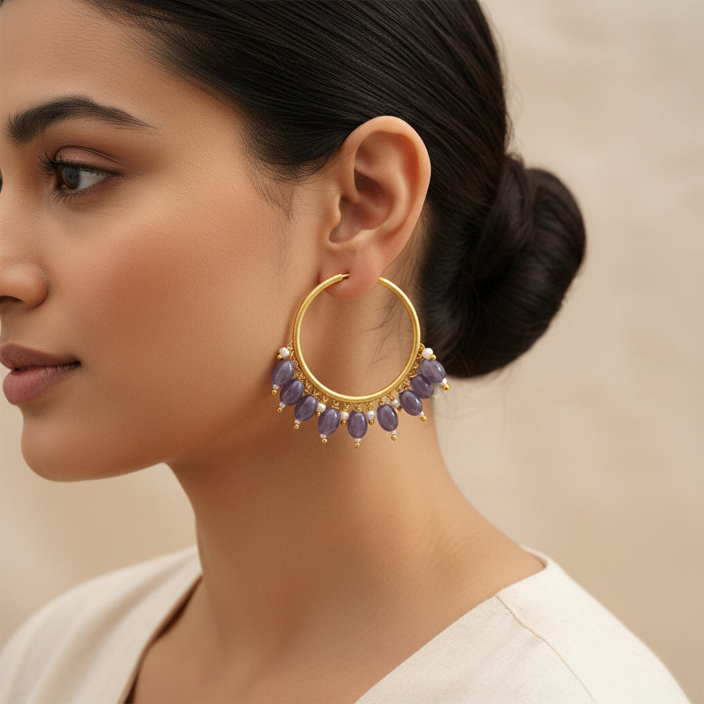 Zoya – Hanging Pearl Hoop Earrings