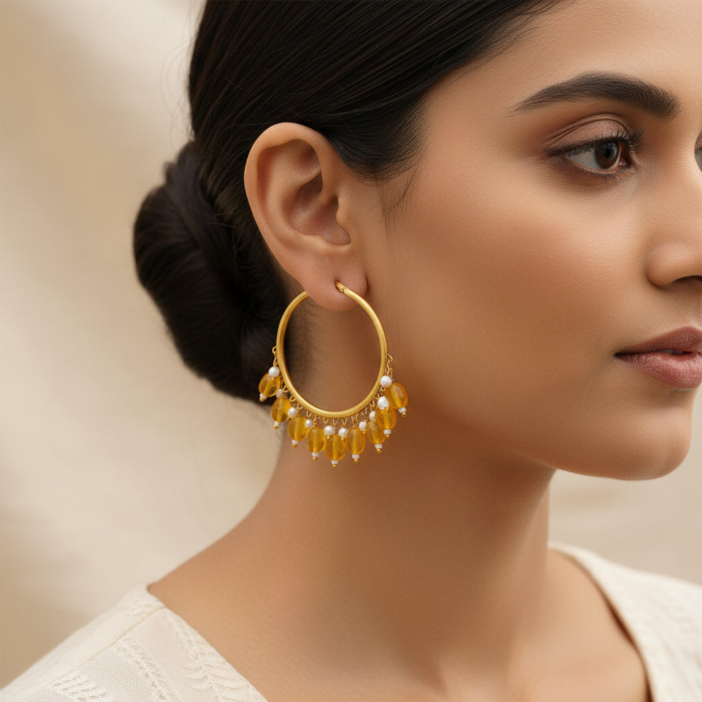 Zoya – Hanging Pearl Hoop Earrings