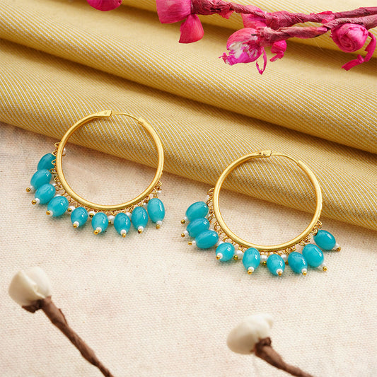 Zoya- Hanging Pearl Hoops Earrings(Aqua)