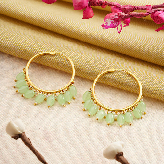 Zoya- Hanging Pearl Hoops Earrings(Parrot Green)