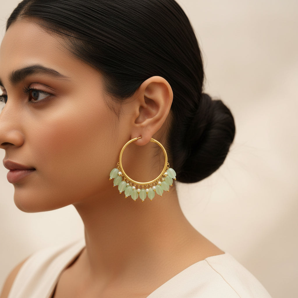 Zoya – Hanging Pearl Hoop Earrings