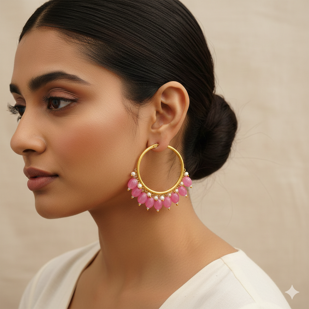 Zoya – Hanging Pearl Hoop Earrings