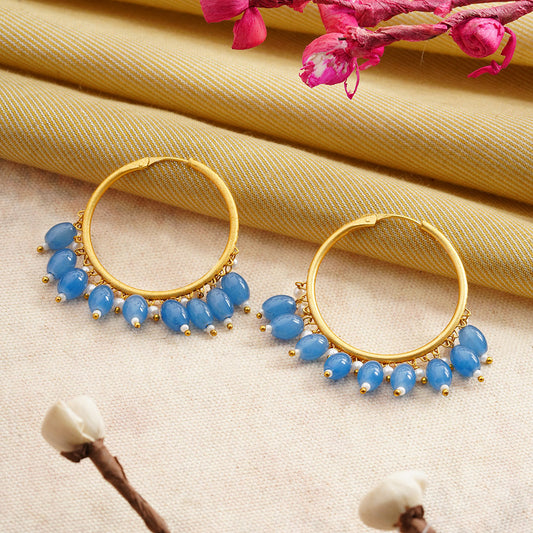Zoya- Hanging Pearl Hoops Earrings(Navy Blue)