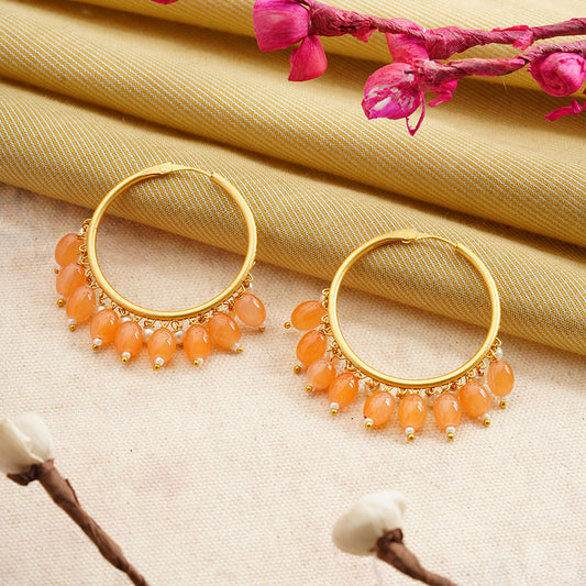 Zoya- Hanging Pearl Hoops Earrings(Orange)