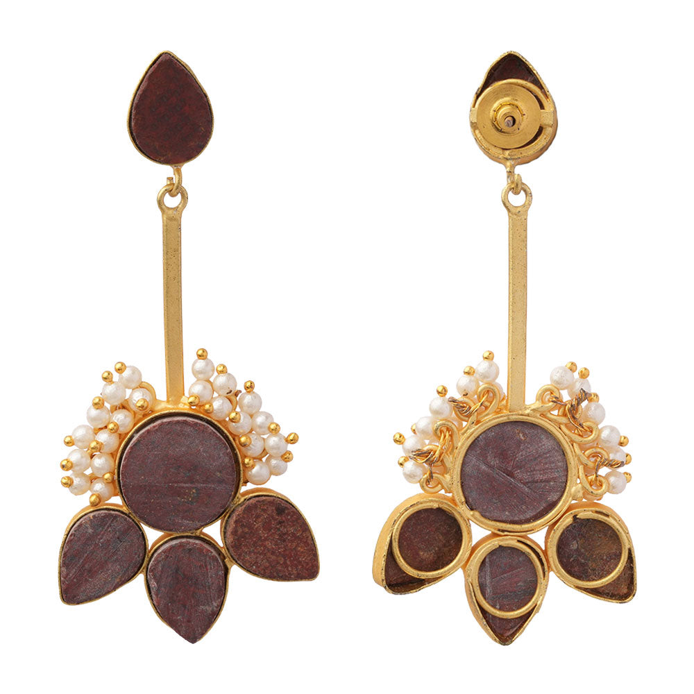 Ziyana- Stone Studded Baby Pearl Dangler Earrings(Red)