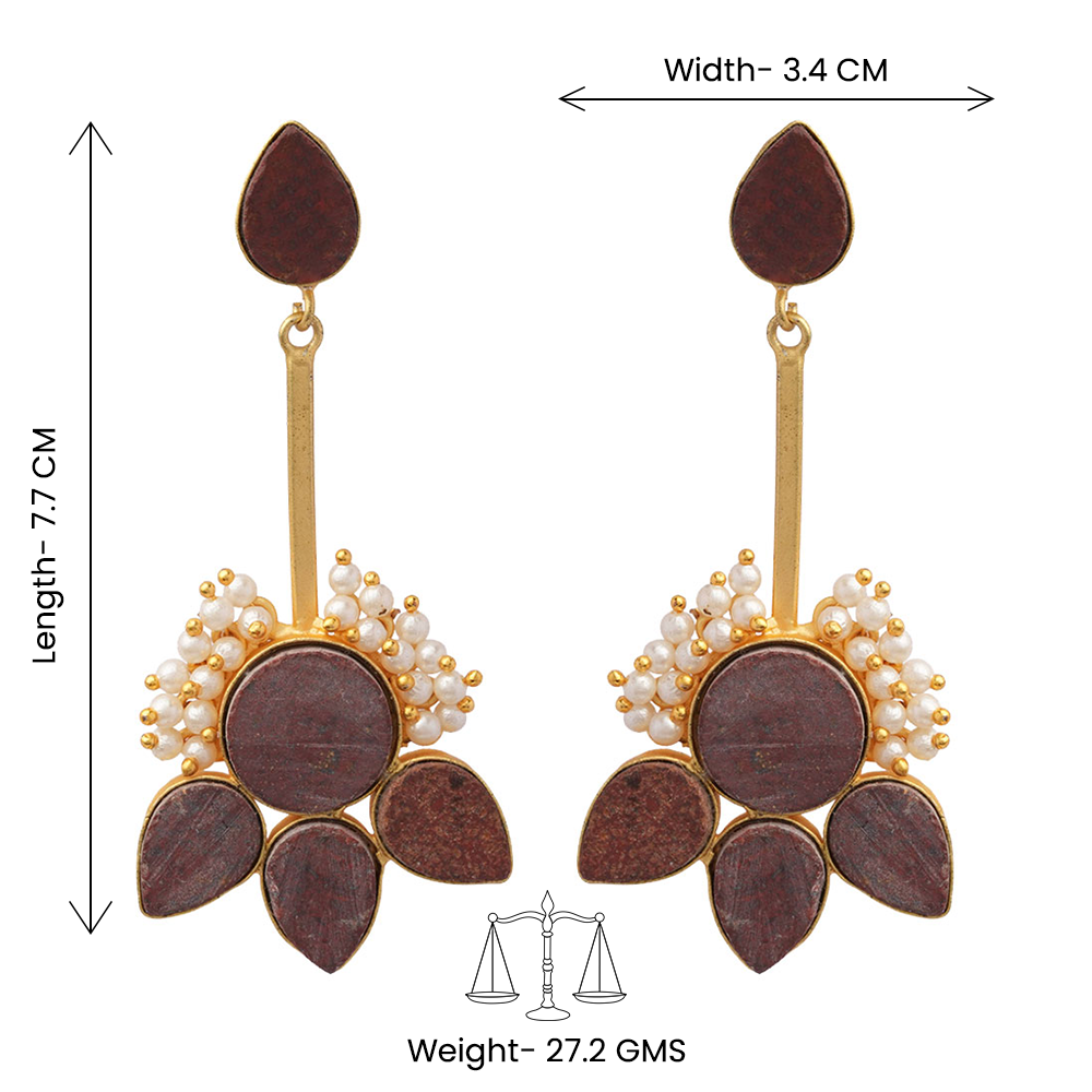 Ziyana- Stone Studded Baby Pearl Dangler Earrings(Red)