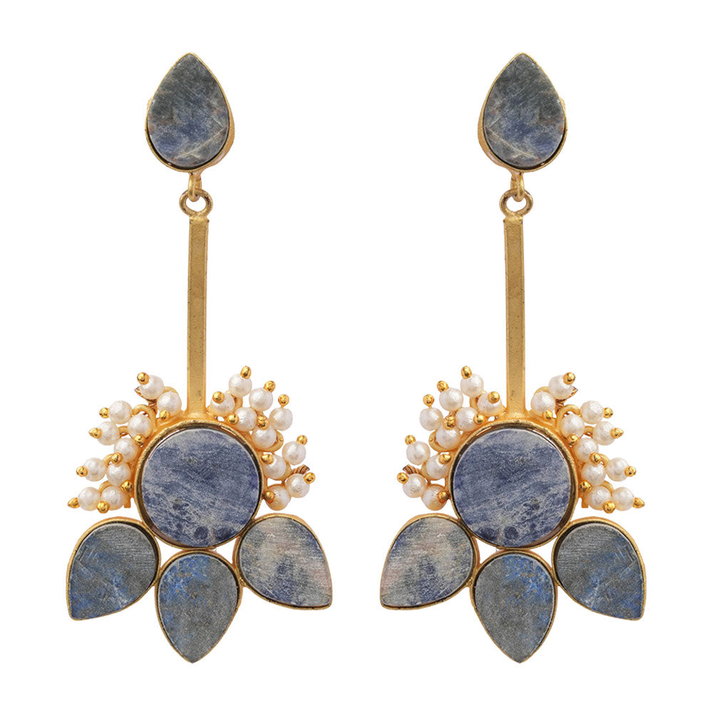 Ziyana- Stone Studded Baby Pearl Dangler Earrings(Blue)