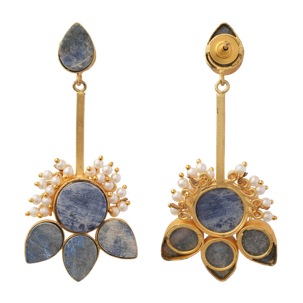 Ziyana- Stone Studded Baby Pearl Dangler Earrings(Blue)