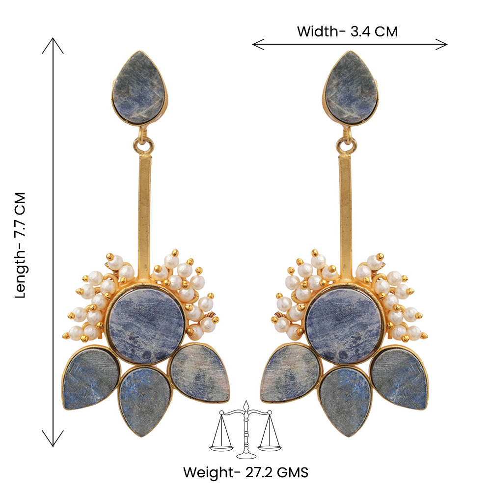 Ziyana- Stone Studded Baby Pearl Dangler Earrings(Blue)