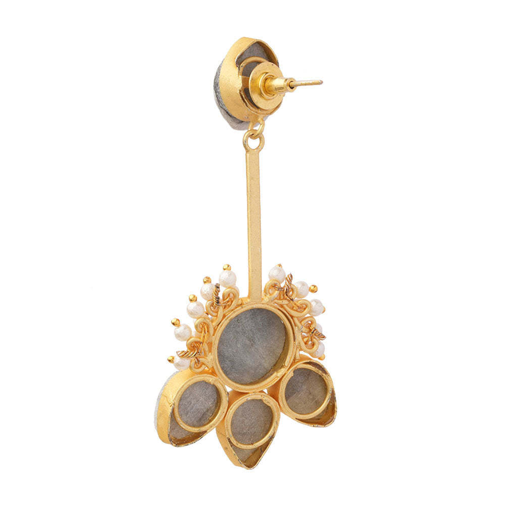 Ziyana- Stone Studded Baby Pearl Dangler Earrings(Gray)