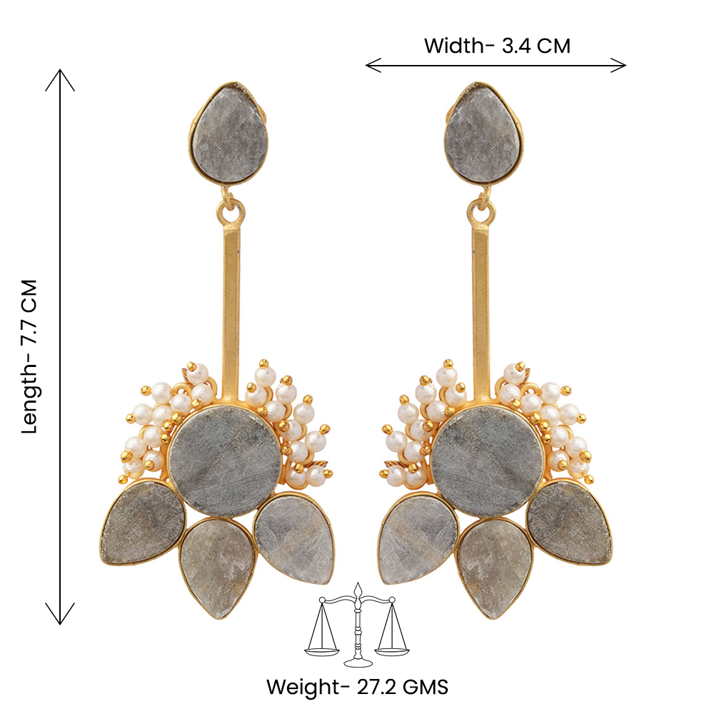 Ziyana- Stone Studded Baby Pearl Dangler Earrings(Gray)