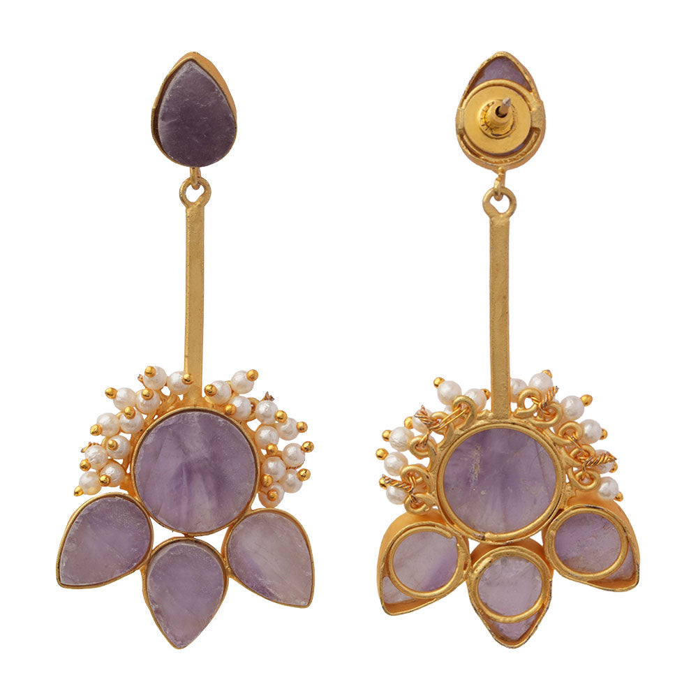 Ziyana- Stone Studded Baby Pearl Dangler Earrings(Purple)
