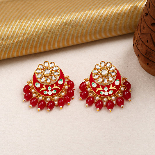 Aarvi- Stone Studded Dangler Earrings(Red)