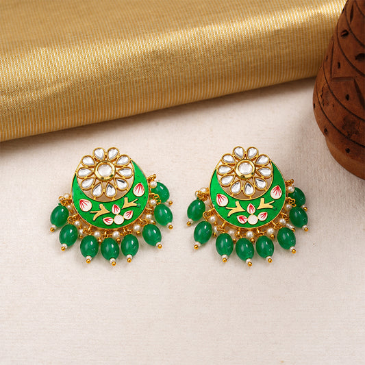 Aarvi- Stone Studded Dangler Earrings(Green)