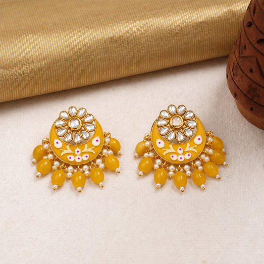 Aarvi- Stone Studded Dangler Earrings(Yellow)