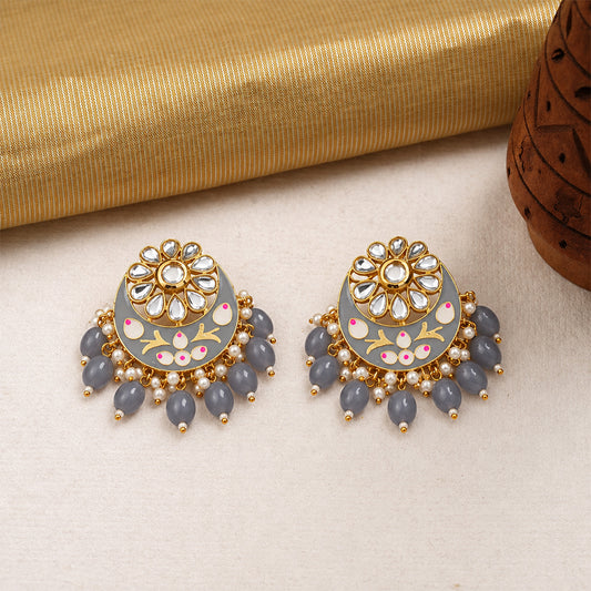Aarvi- Stone Studded Dangler Earrings(Grey)