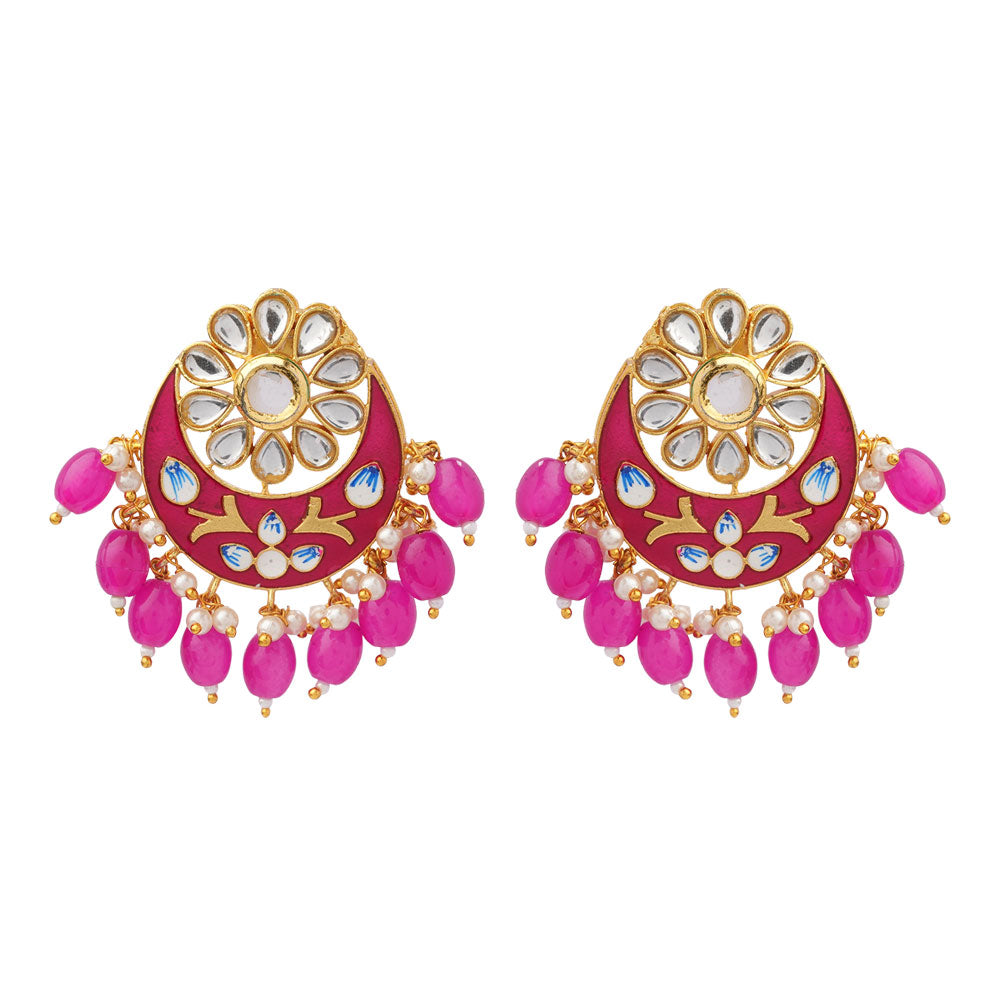 Aarvi- Stone Studded Dangler Earrings(Pink)