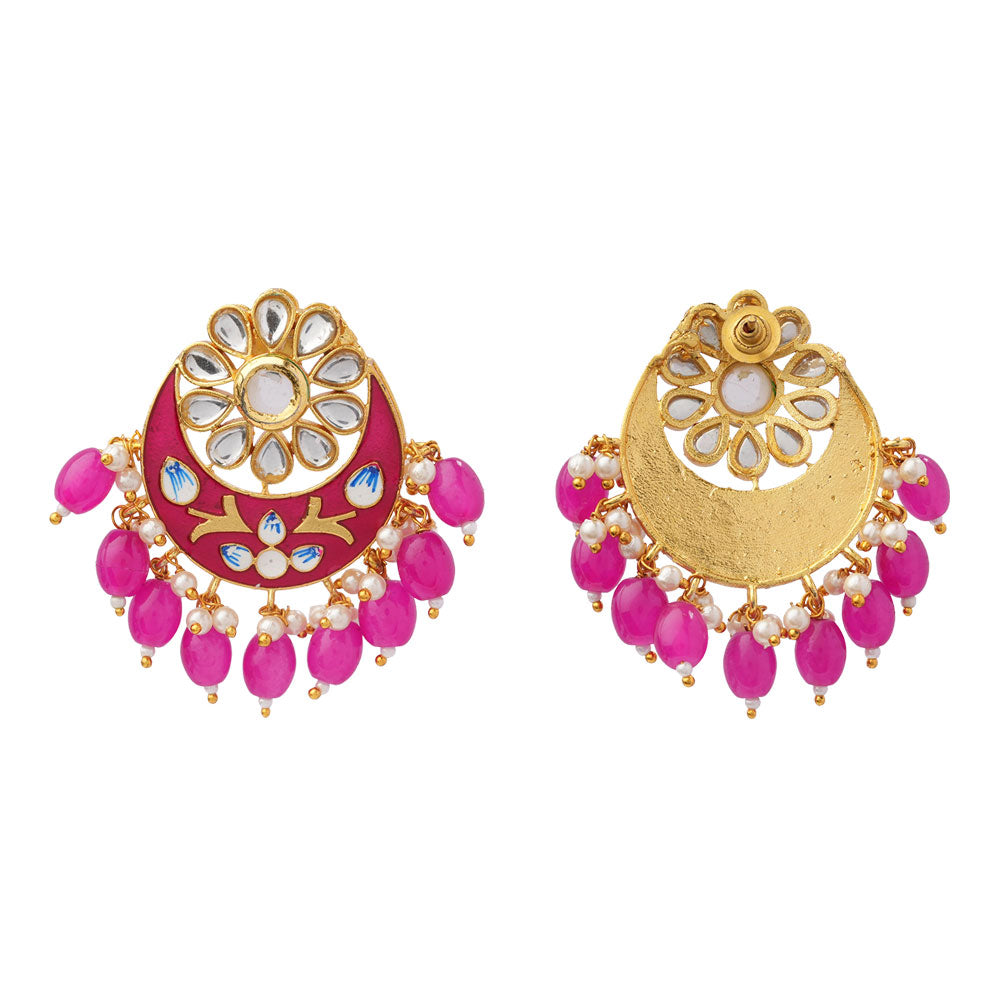 Aarvi- Stone Studded Dangler Earrings(Pink)