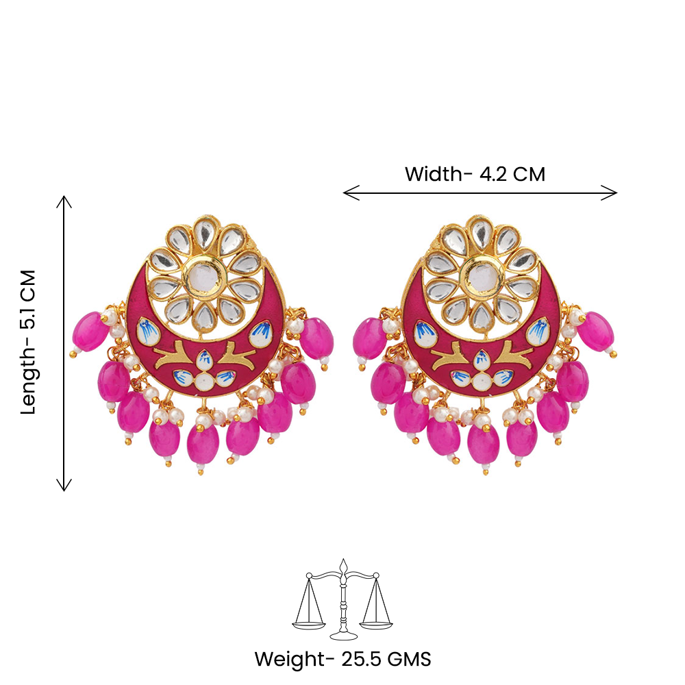 Aarvi- Stone Studded Dangler Earrings(Pink)