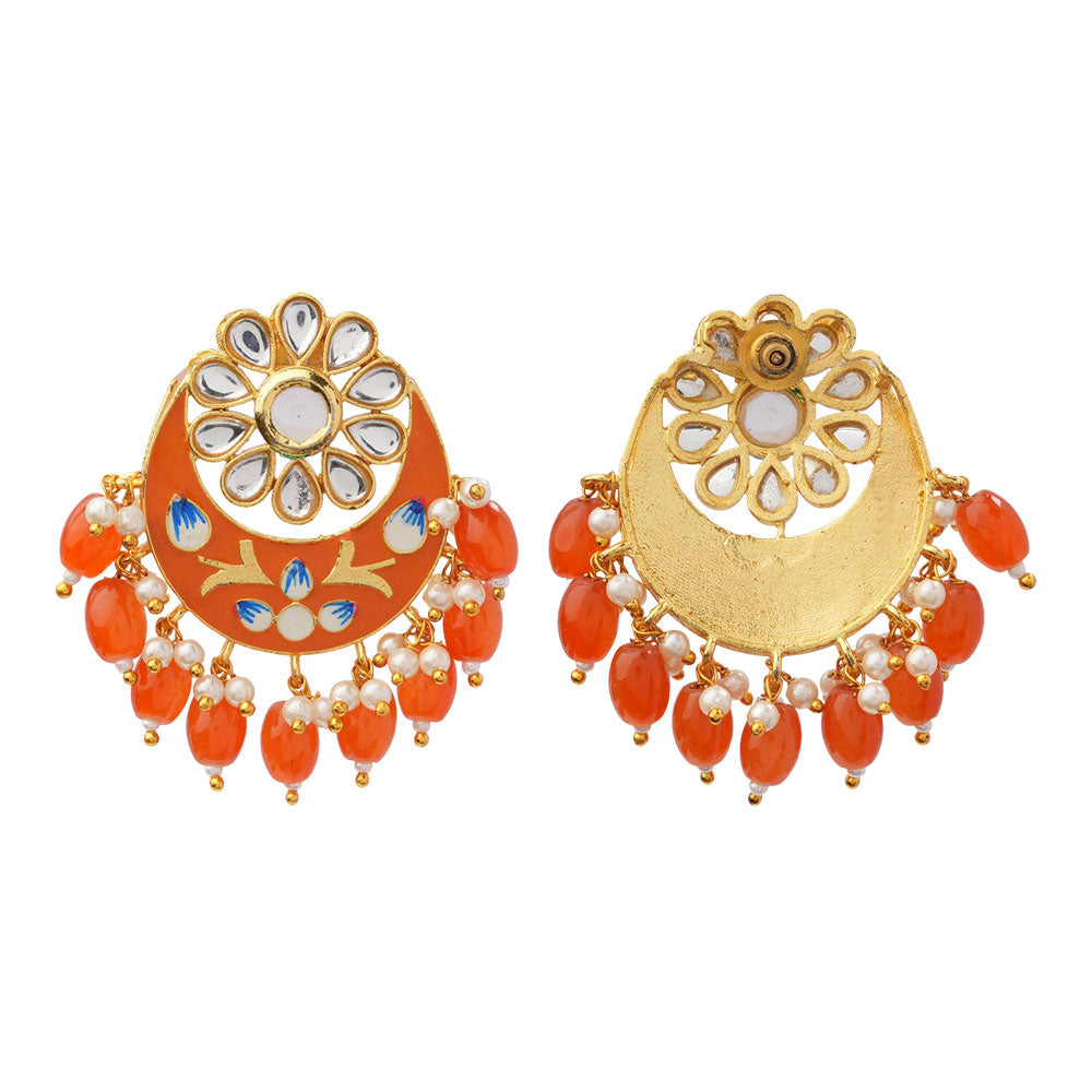 Aarvi- Stone Studded Dangler Earrings(Orange)