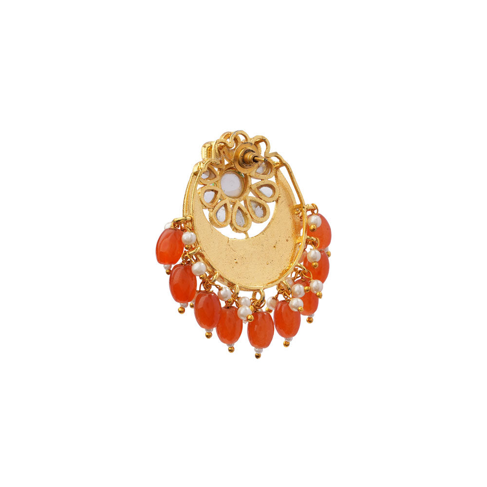 Aarvi- Stone Studded Dangler Earrings(Orange)
