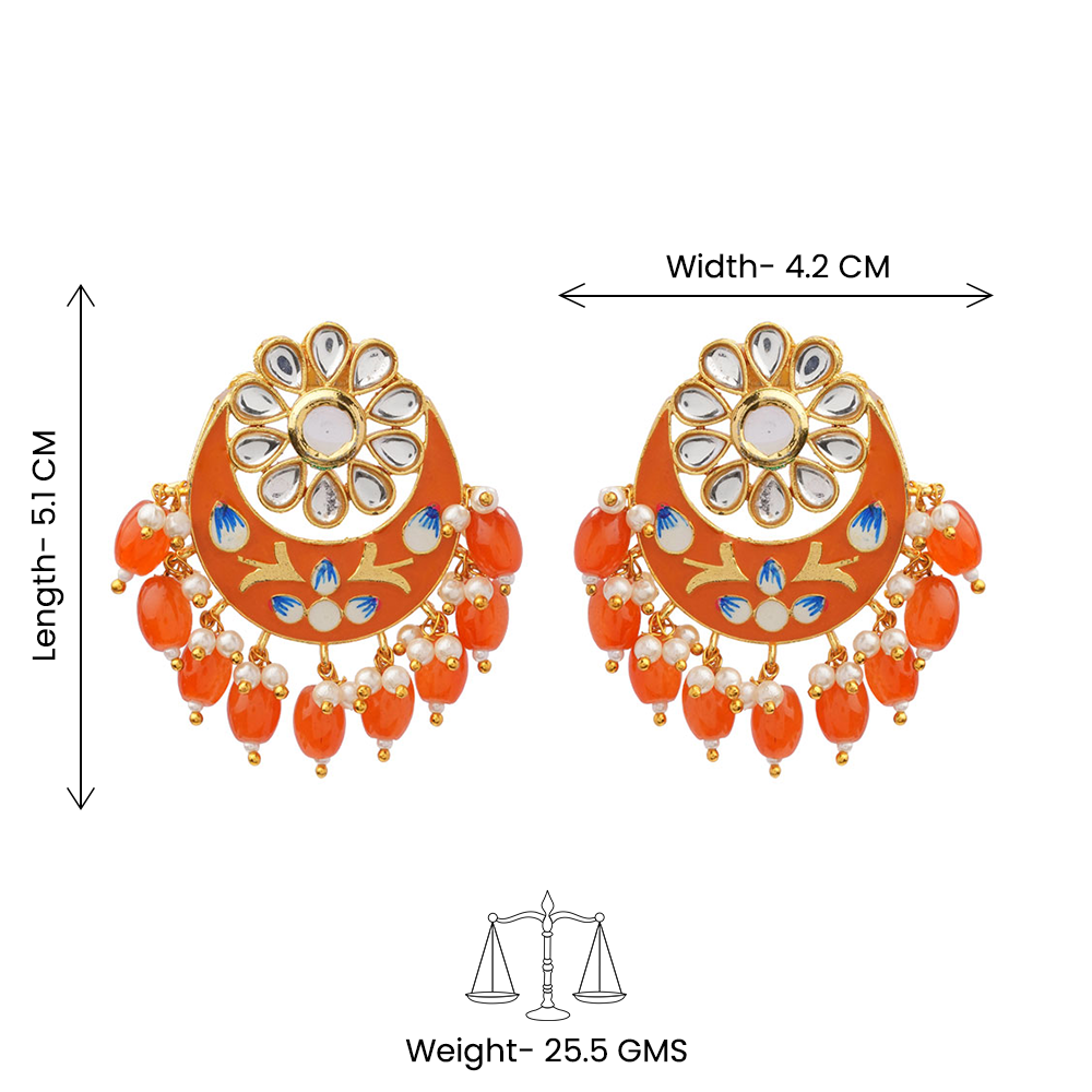 Aarvi- Stone Studded Dangler Earrings(Orange)