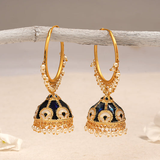 Aarohi- Golden Framed Hanging Pearl Jhumka Earring.