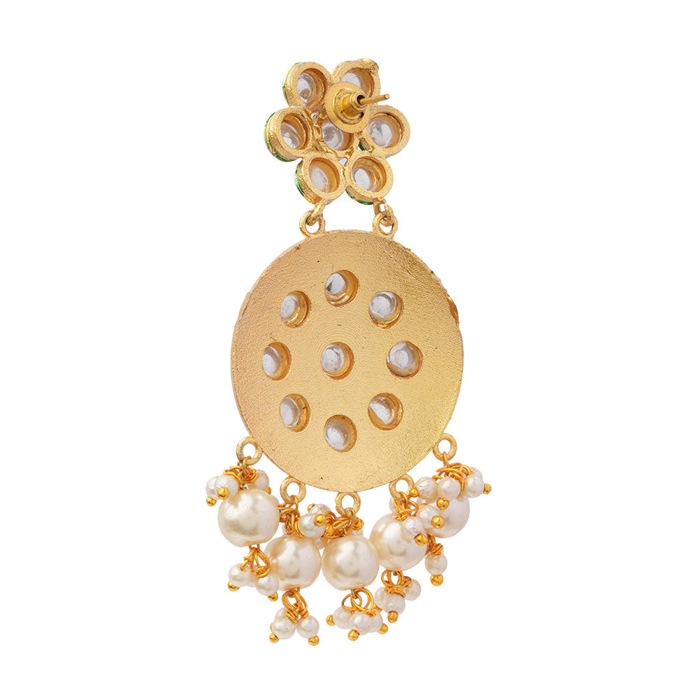 Aarya- Meenakari Work Hanging Pearl Dangler Earrings(Pink)