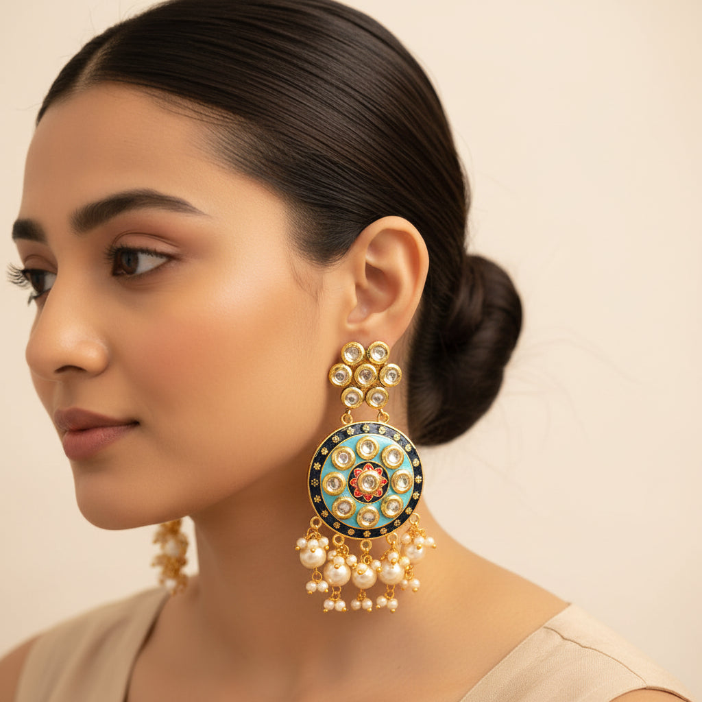 Aarya- Meenakari Work Hanging Pearl Dangler Earrings(Multicolored)